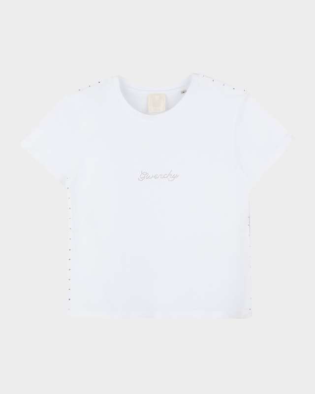 Girl's Rhinestone Script Logo-Print T-Shirt, Size 4-6
